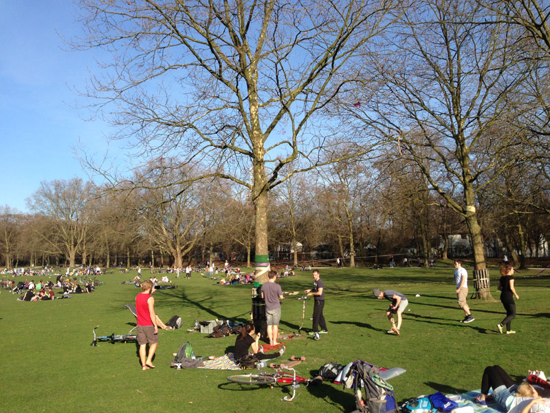 me slacklining in a park in Cologne